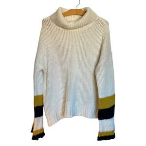 Lovers + Friends Cisco Sweater Turtleneck Pullover Knit Ivory Black Stripe Cuff